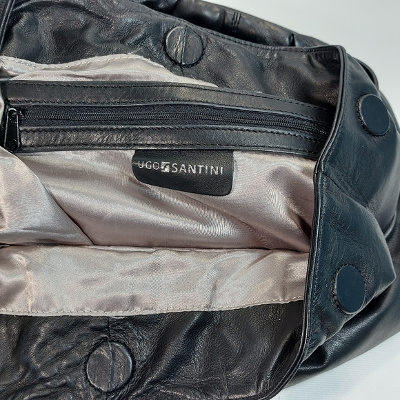 Ugo Santini Black Leather Large Shoulder Bag Purse - Picture 10 of 11